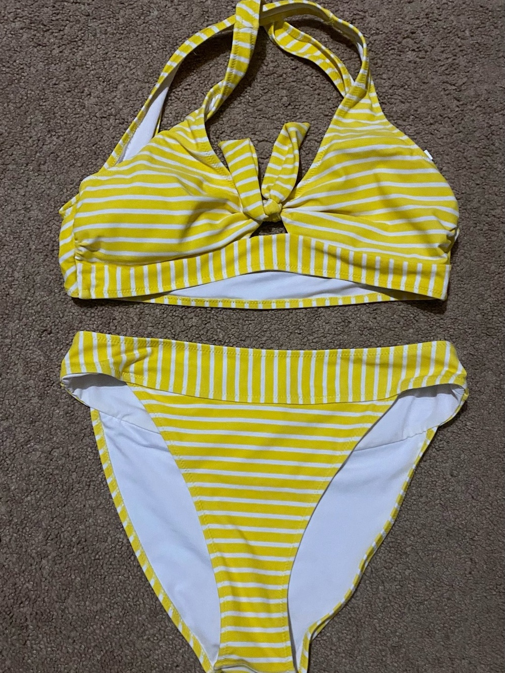 Cupshe Yellow & White Striped Bikini Set